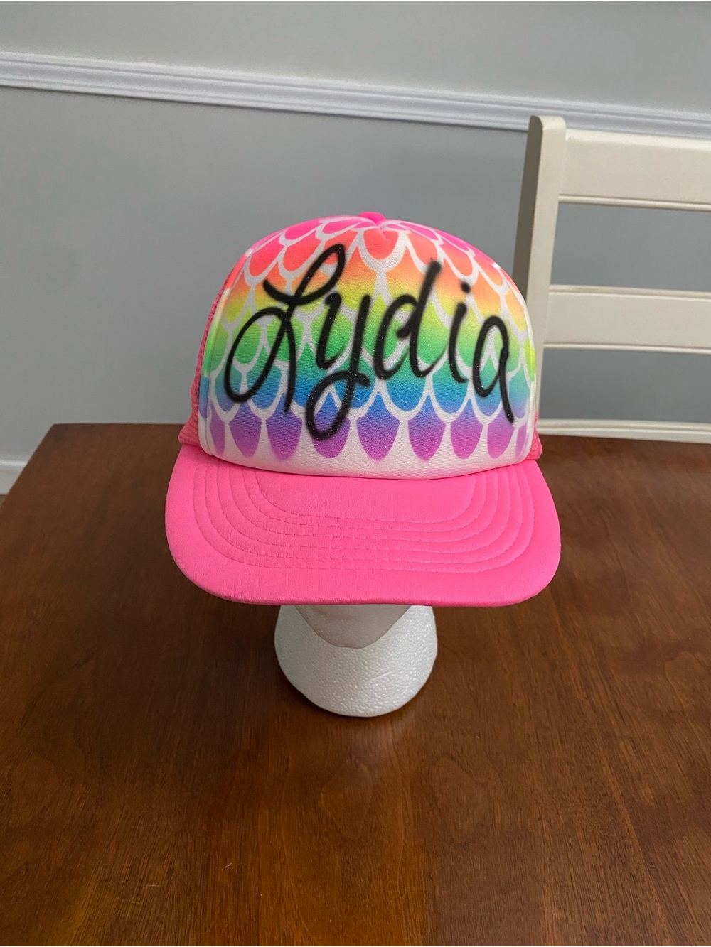Airbrushed Lydia Glitter Mermaid Rainbow Trucker Hat